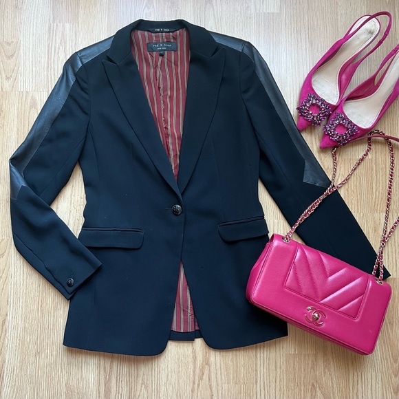 rag & bone Jackets & Blazers - Rag & Bone black blazer with lamb leather sleeve detail
